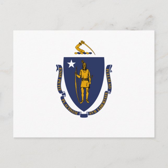White Blue and Gold Flag of Massachusetts Postcard (Front)