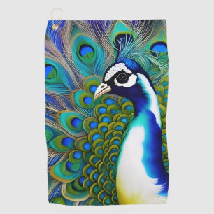 White blue and Green Piebald Peacock  Golf Towel