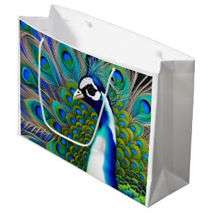 White blue and Green Piebald Peacock Large Gift Bag