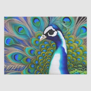 White blue and Green Piebald Peacock  Tissue Paper