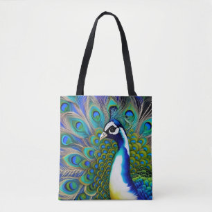 White blue and Green Piebald Peacock Tote Bag