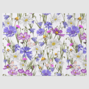 White, Blue and Purple Wildflowers Botanical Tissue Paper