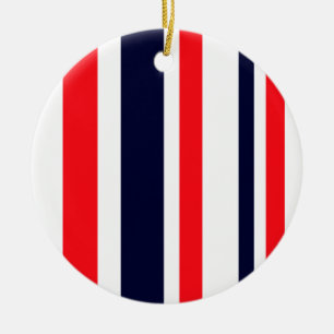 White, Blue And Red Stripes Ceramic Tree Decoration
