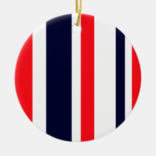 White, Blue And Red Stripes Ceramic Tree Decoration