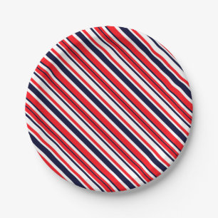 White, Blue And Red Stripes Paper Plate