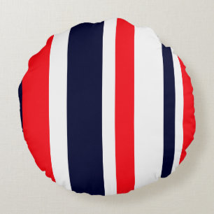 White, Blue And Red Stripes Round Cushion