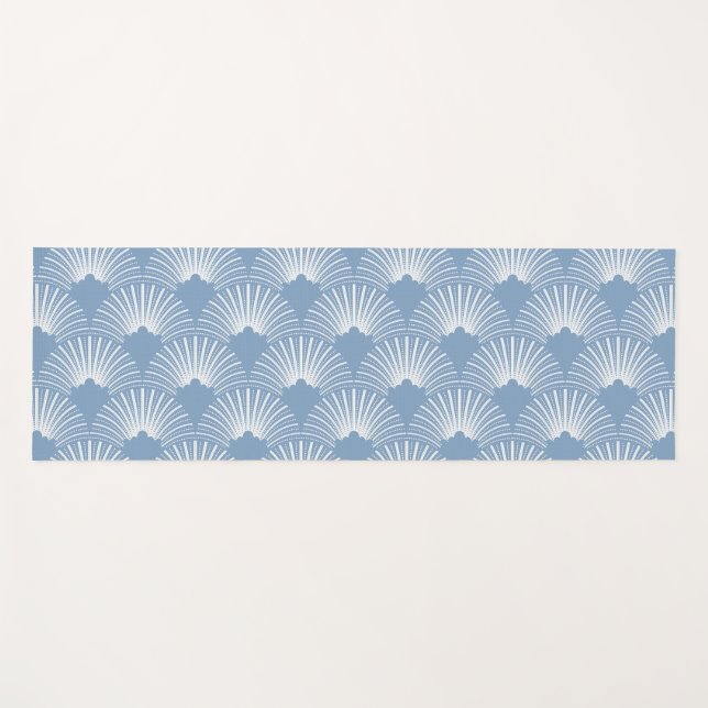 White & Blue Art-Deco Pattern Yoga Mat (Front (Horizontal))