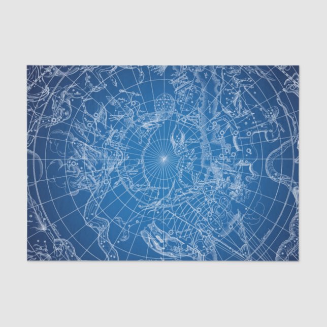 White & Blue Astrological Map Tissue Paper (Front)