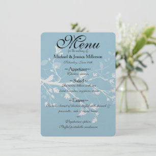 White Blue Bird Branches Wedding Menu