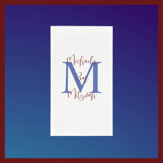 White Blue Burgundy Bar Mitzvah Name Monogram Napkin