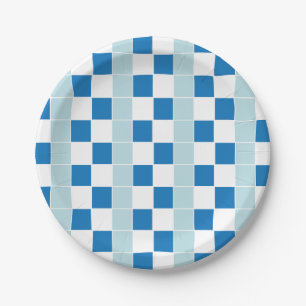 White Blue Checked  Paper Plate