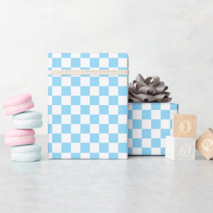 White & Blue Checkerboard Wrapping Paper Roll