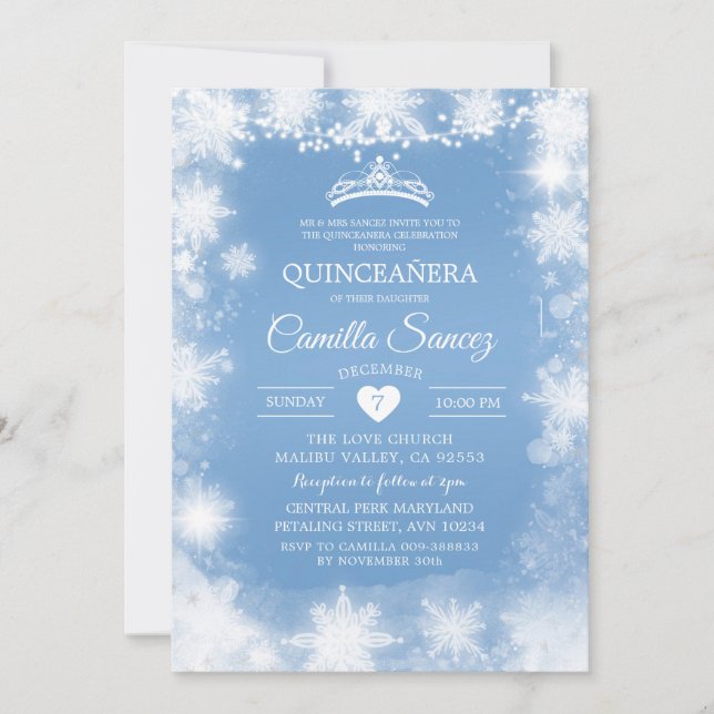 White & Blue Christmas Sweet 16th Birthday Invite7 Invitation (Front)