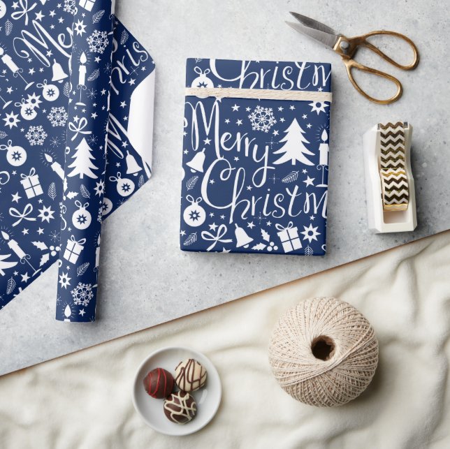 White Blue Christmas Theme Pattern Wrapping Paper (Crafts)