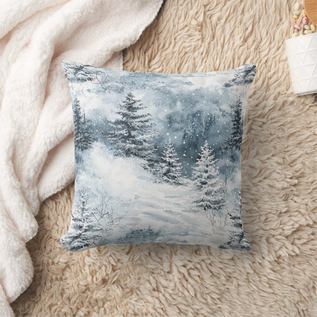 White Blue Christmas Trees Winter Snow Cushion (Blanket)