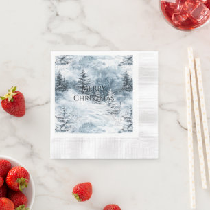 White Blue Christmas Trees Winter Snow Napkin