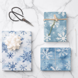 White Blue Christmas Winter Snowflakes Wrapping Paper Sheet