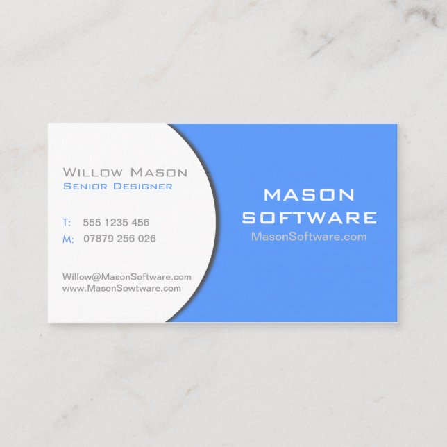 White & Blue Corporate Technology Business Card (Front)