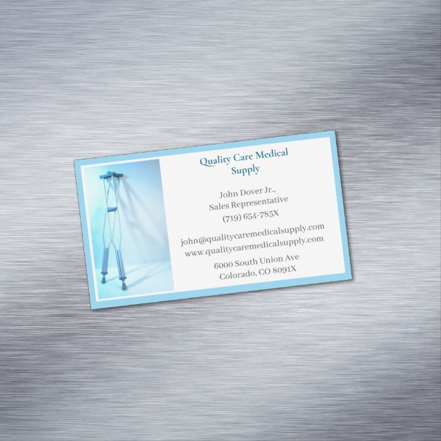 White Blue Crutches Senior Care Equipment Medical  Magnetic Business Card (In Situ)