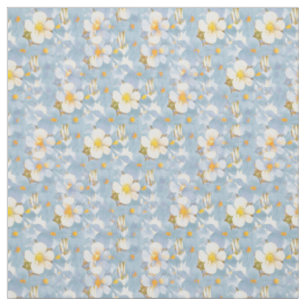 White & Blue Daisies Floral Pattern Fabric