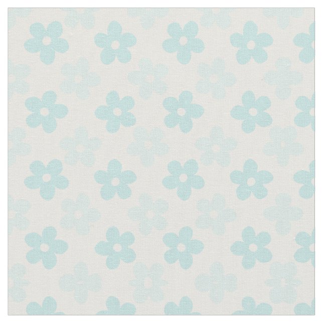 White Blue Daisy Flowers Retro Pattern Fabric (Close Up)