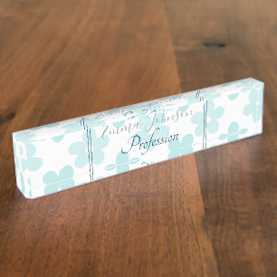 White Blue Daisy Flowers Retro Pattern Nameplate