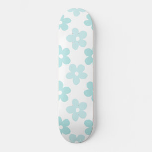 White Blue Daisy Flowers Retro Pattern Skateboard