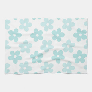 White Blue Daisy Flowers Retro Pattern Tea Towel