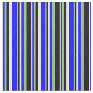 White, Blue, Dark Sea Green, and Black Lines Fabric