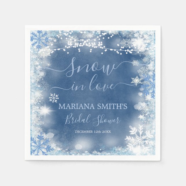 White Blue Dusty Snowflake Bridal Shower Paper Napkin (Front)