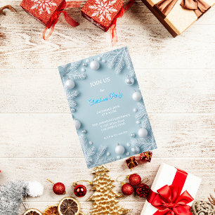 White & Blue Elegant Christmas Invitation