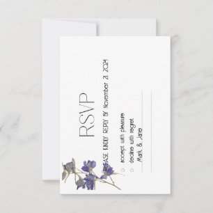 White Blue Elegant Delicate Floral Wedding RSVP Card