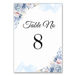 White blue elegant wedding table number