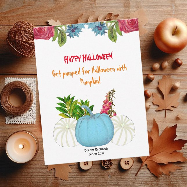 White Blue Fall Pumpkin Watercolor Floral Greenery (White Blue Fall Pumpkin Watercolor Floral Greenery)