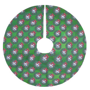 White, Blue Festive Soccer Ball on Green Brushed Polyester Tree Skirt