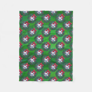 White, Blue Festive Soccer Ball on Green Fleece Blanket