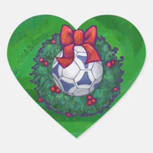 White, Blue Festive Soccer Ball on Green Heart Sticker