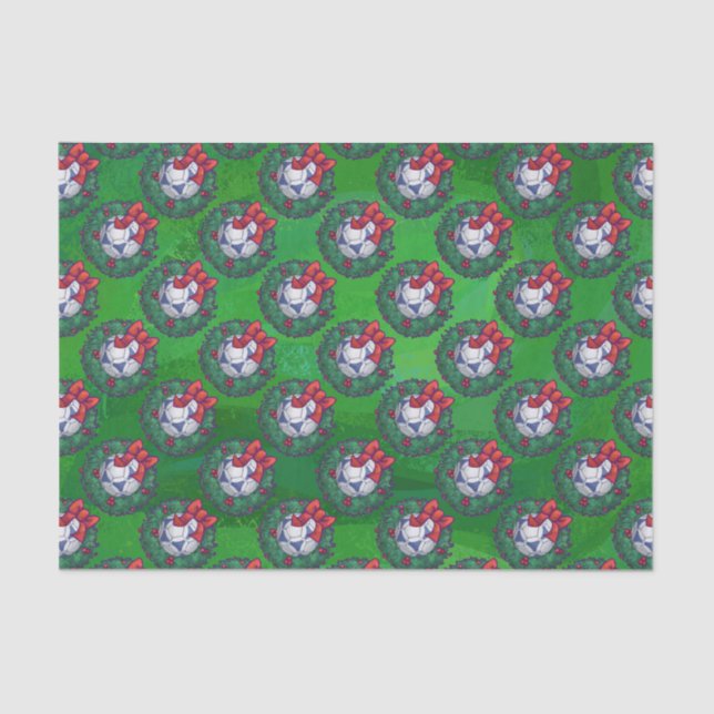 White, Blue Festive Soccer Ball on Green Tissue Paper (Front)