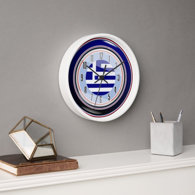 White Blue Flag of Greece   Clock (Office)