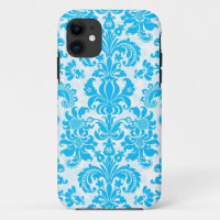 White & Blue Floral Damasks Pattern
