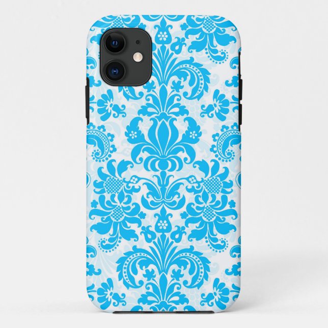 White & Blue Floral Damasks Pattern Case-Mate iPhone Case (Back)