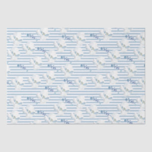 White Blue Floral Eucalyptus Stripes Tissue Paper