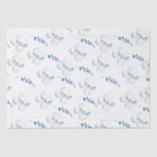 White Blue Floral Eucalyptus Tissue Paper