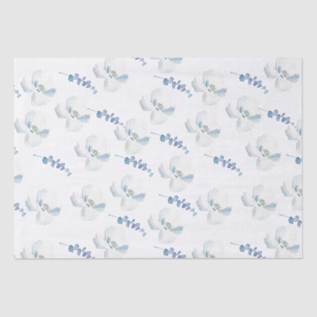 White Blue Floral Eucalyptus   Tissue Paper (Front)
