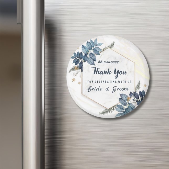White Blue Floral Frame Thank You Wedding Favours Magnet (Creator Uploaded)