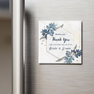 White Blue Floral Frame Thank You Wedding Favours Magnet