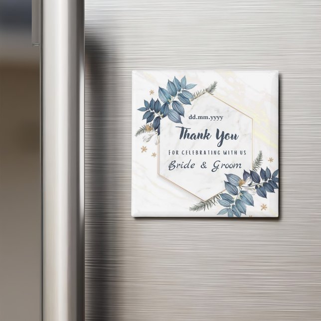 White Blue Floral Frame Thank You Wedding Favours Magnet (Creator Uploaded)