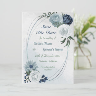 white & blue floral greenery geometric save the date