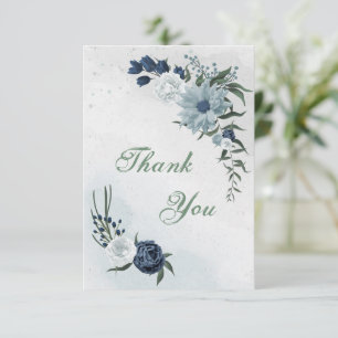 white & blue floral greenery thank you card