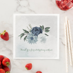 white & blue floral greenery wedding napkin